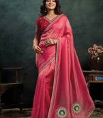 rasberry zari organza sequince embroidery with stone work designer saree