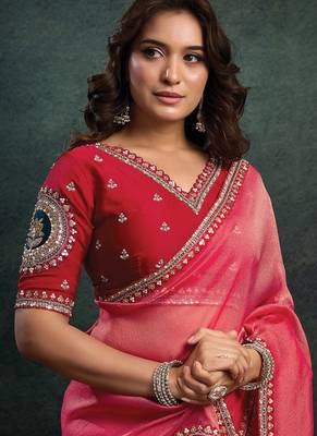 rasberry zari organza sequince embroidery with stone work designer saree 3