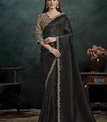 black paper silk blend thread work designer saree