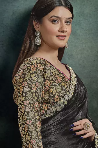 black paper silk blend thread work designer saree