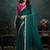 Rama green satin silk thread embroidery with stone & applique work designer saree
