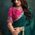 Rama green satin silk thread embroidery with stone & applique work designer saree