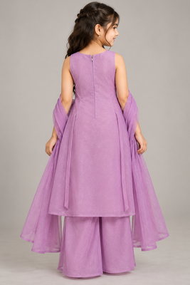 Purple sequins embroidered kurti palazzo girls festive set with dupatta 7