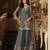Blue moss silk handwork full stitched free size upto 44 wedding suits