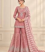 Rose salsa silk embroidered sharara suit set