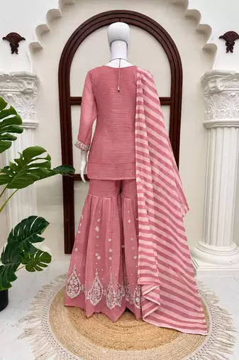 Rose salsa silk embroidered sharara suit set