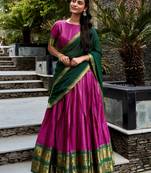 Rich Rani Pink Zari Weaving Cotton Engagement Wear Half Saree Lehenga