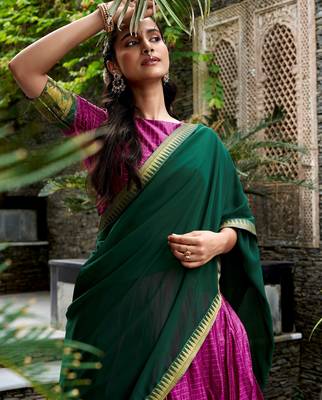 Rich Rani Pink Zari Weaving Cotton Engagement Wear Half Saree Lehenga 2