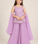 Girls purple sequins embroidered organza kurti palazzo set with dupatta