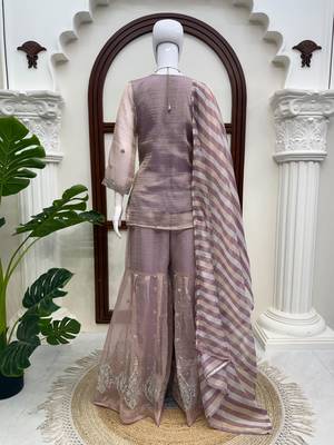 Mauve salsa silk embroidered sharara suit set 3