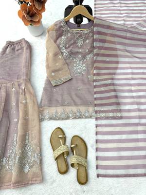 Mauve salsa silk embroidered sharara suit set 4