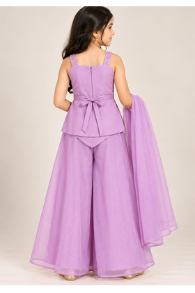 Girls purple sequins embroidered organza kurti palazzo set with dupatta 2