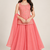 Girls rose pink sequins embroidered organza kurti palazzo set with dupatta