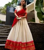Charming White Zari Weaving Cotton Festive Wear Half Saree Lehenga