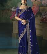 Blue premium fancy heavy beads work saree