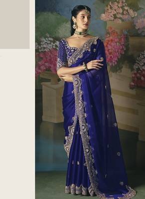 Blue premium fancy heavy beads work saree 2