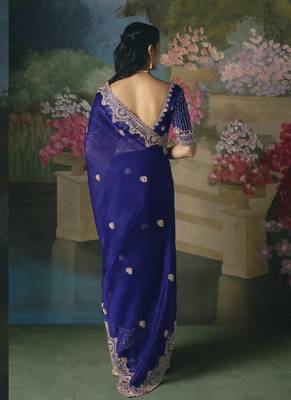 Blue premium fancy heavy beads work saree 3