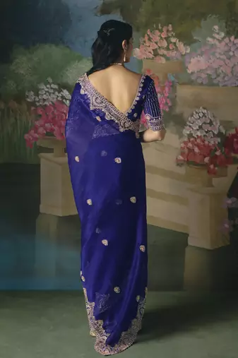 Blue premium fancy heavy beads work saree
