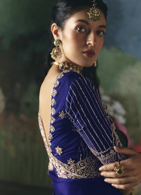 Blue premium fancy heavy beads work saree 4