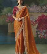 Orange premium fancy heavy beads work saree