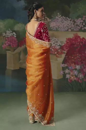 Orange premium fancy heavy beads work saree
