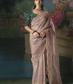 Baby pink premium fancy heavy beads work saree