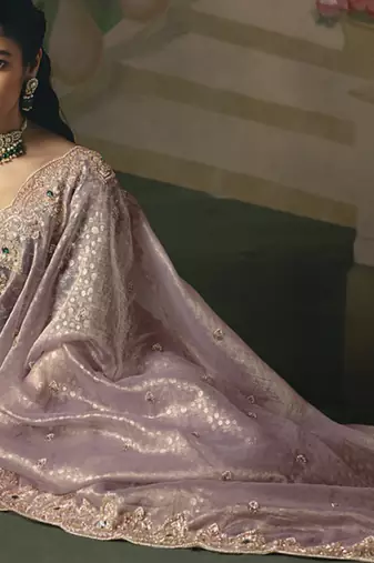 Baby pink premium fancy heavy beads work saree