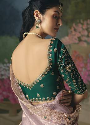 Baby pink premium fancy heavy beads work saree 4