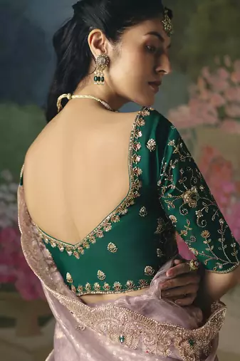 Baby pink premium fancy heavy beads work saree