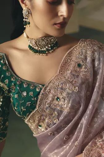 Baby pink premium fancy heavy beads work saree