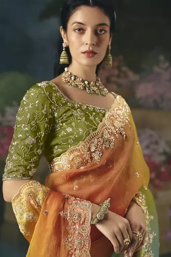 Multicolor premium fancy heavy beads work saree