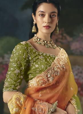 Multicolor premium fancy heavy beads work saree 4