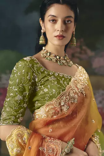 Multicolor premium fancy heavy beads work saree