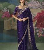 Blue premium fancy heavy beads work saree