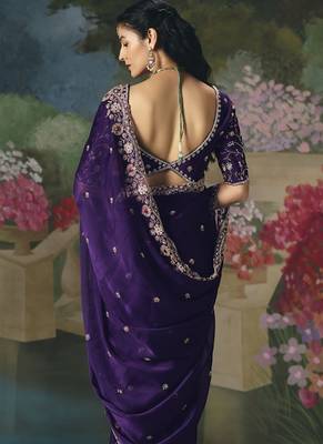 Blue premium fancy heavy beads work saree 4