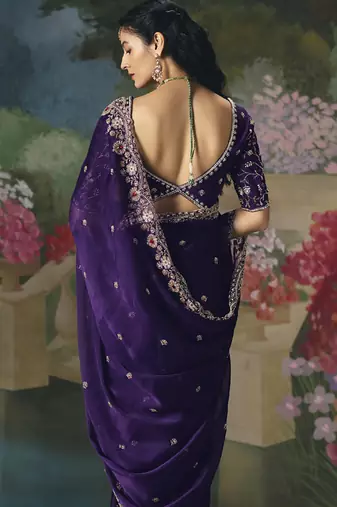 Blue premium fancy heavy beads work saree