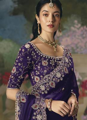 Blue premium fancy heavy beads work saree 5