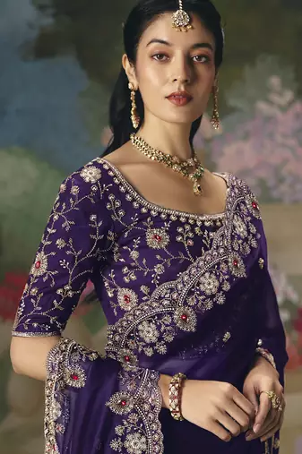 Blue premium fancy heavy beads work saree