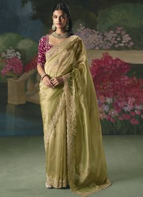 Olive premium fancy heavy beads work saree 1