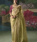 Olive premium fancy heavy beads work saree