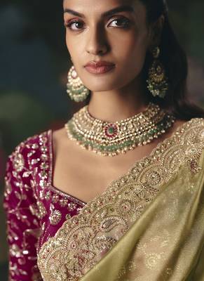 Olive premium fancy heavy beads work saree 2