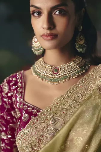 Olive premium fancy heavy beads work saree
