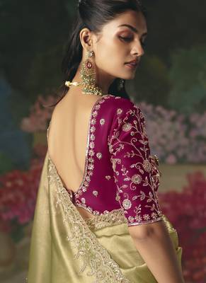 Olive premium fancy heavy beads work saree 3