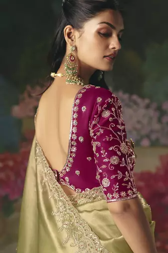 Olive premium fancy heavy beads work saree