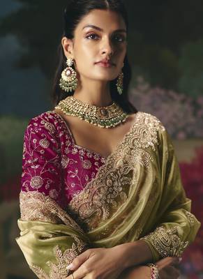 Olive premium fancy heavy beads work saree 4