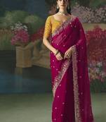 Rani pink premium fancy heavy beads work saree