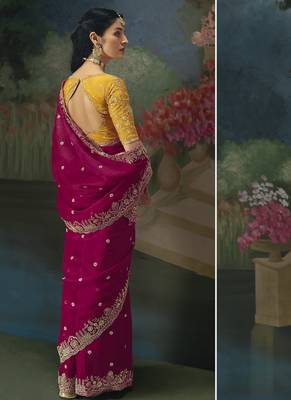 Rani pink premium fancy heavy beads work saree 2