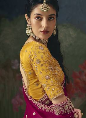 Rani pink premium fancy heavy beads work saree 5