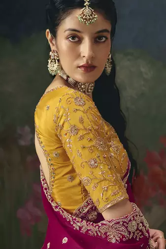 Rani pink premium fancy heavy beads work saree