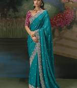 Sky blue premium fancy heavy beads work saree